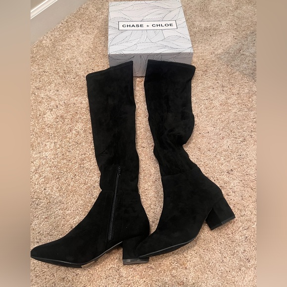 NIB Chase + Chloe Sweet Surprises over the knee black suede boots - Picture 2 of 7